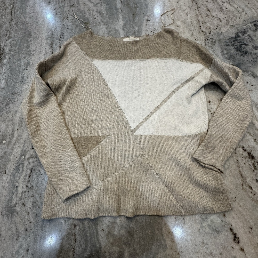Love Stitch Women's Small Wool Blend Sweater Shirt Geometric Minimalist‎ Beige